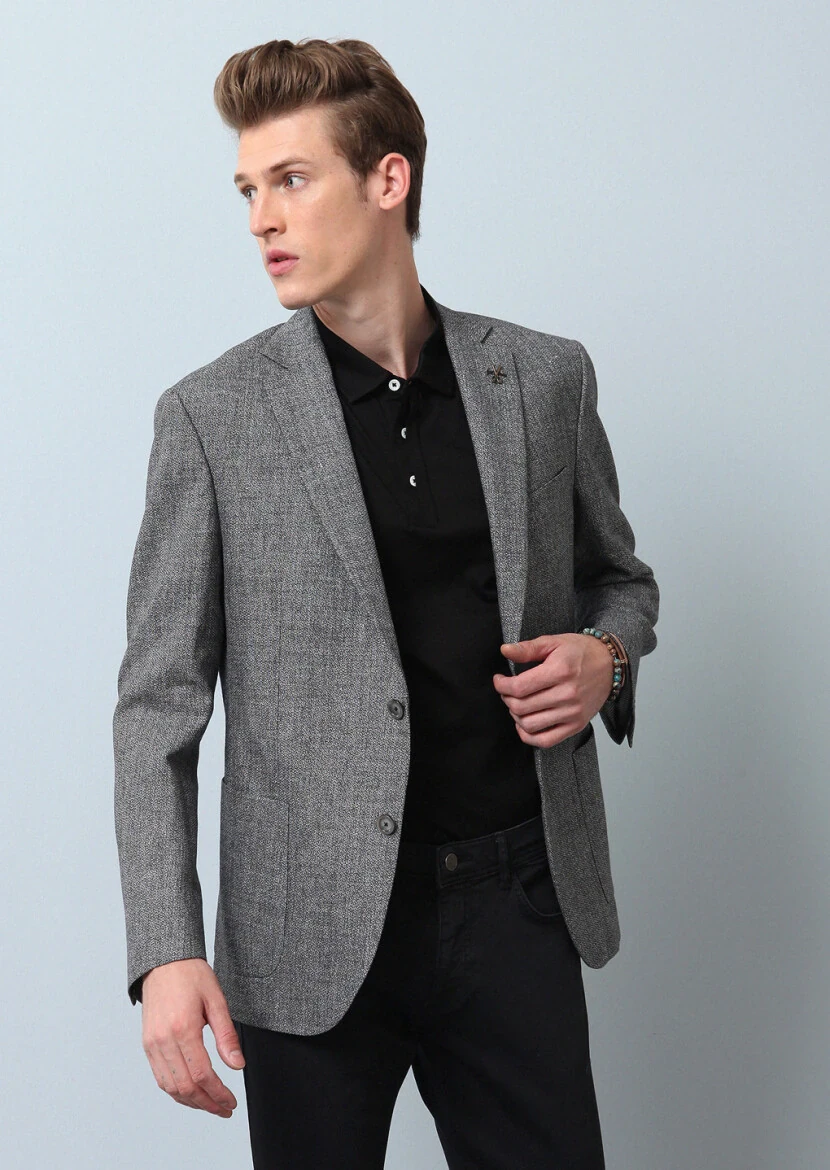 Siyah Düz Zeroweight Slim Fit Pamuk Karışımlı Ceket - 4