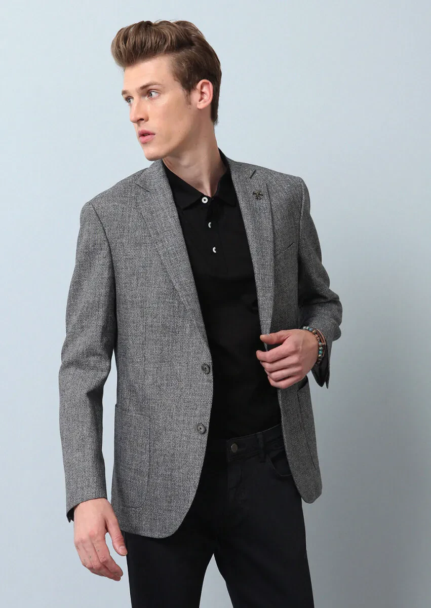 Siyah Düz Zeroweight Slim Fit Pamuk Karışımlı Ceket - 4