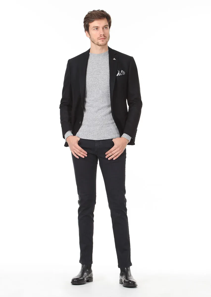 Siyah Düz Zeroweight Slim Fit Yün Karışımlı Ceket - 3