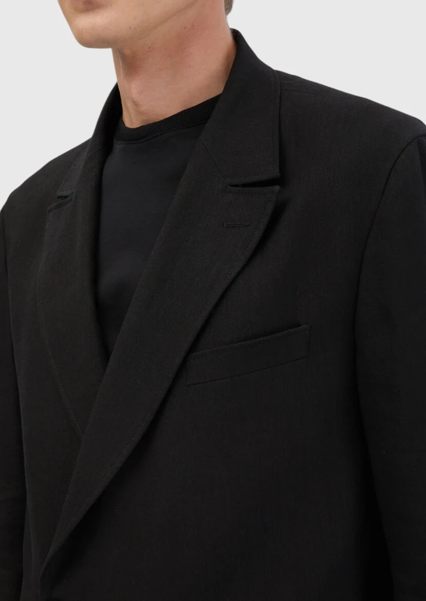 Siyah Düz Zeroweight Slim Fit Yün Karışımlı Takım Elbise - 4