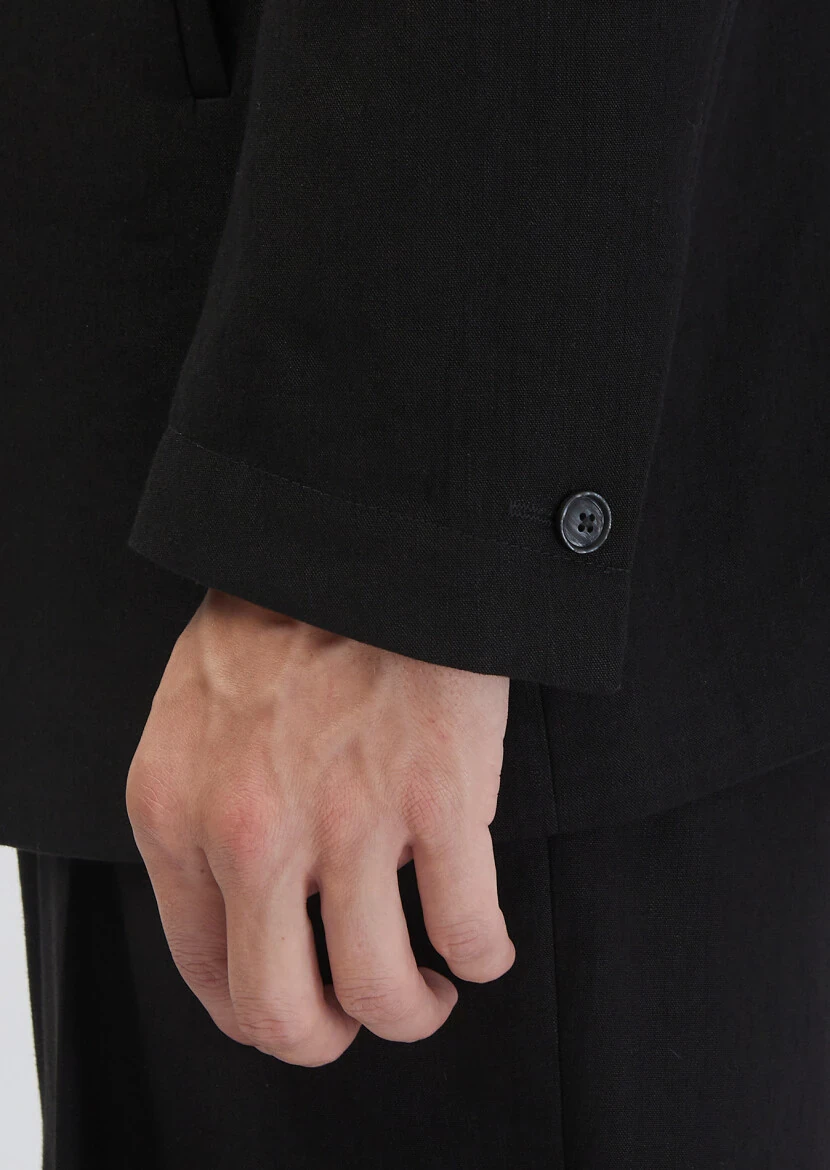 Siyah Düz Zeroweight Slim Fit Yün Karışımlı Takım Elbise - 5