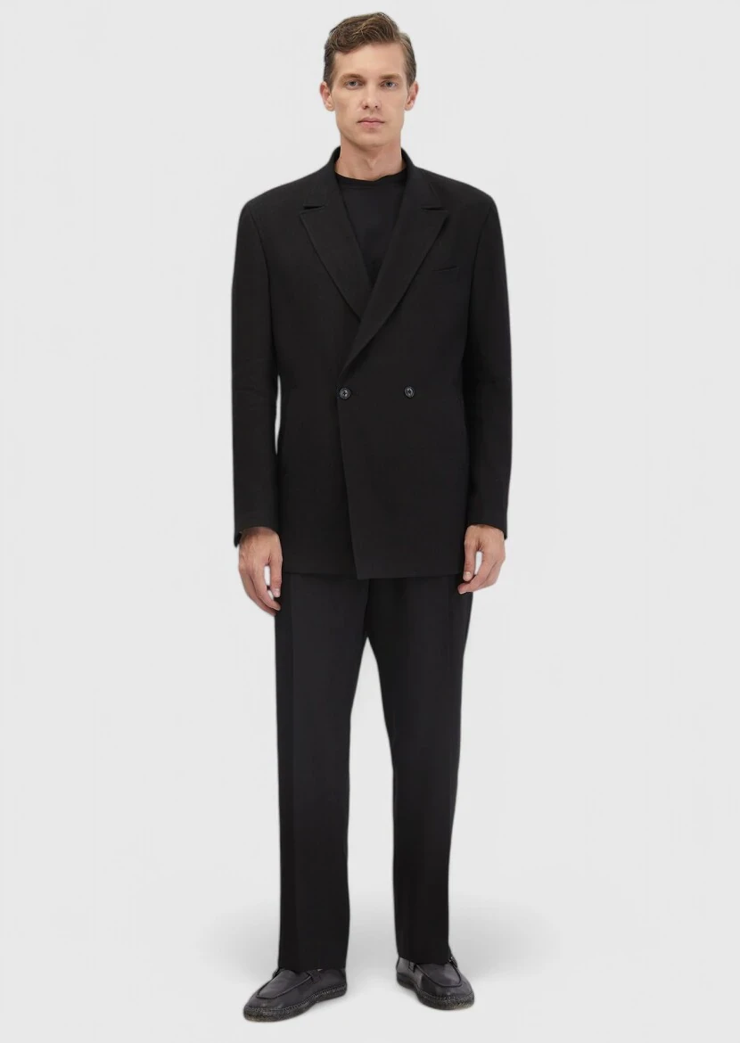 Siyah Düz Zeroweight Slim Fit Yün Karışımlı Takım Elbise - 6