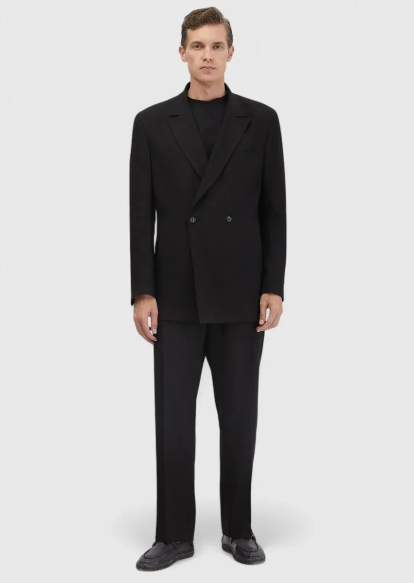 Siyah Düz Zeroweight Slim Fit Yün Karışımlı Takım Elbise - 6