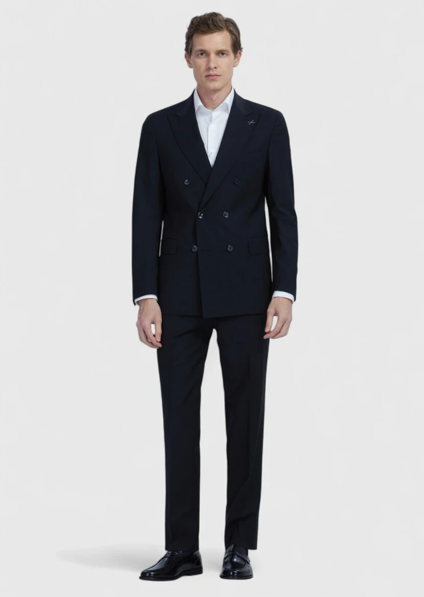 Siyah Düz Zeroweight Slim Fit Yün Karışımlı Takım Elbise - 2