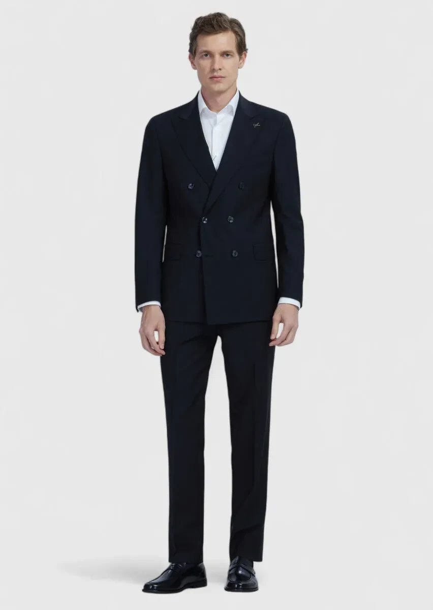 Siyah Düz Zeroweight Slim Fit Yün Karışımlı Takım Elbise - 2