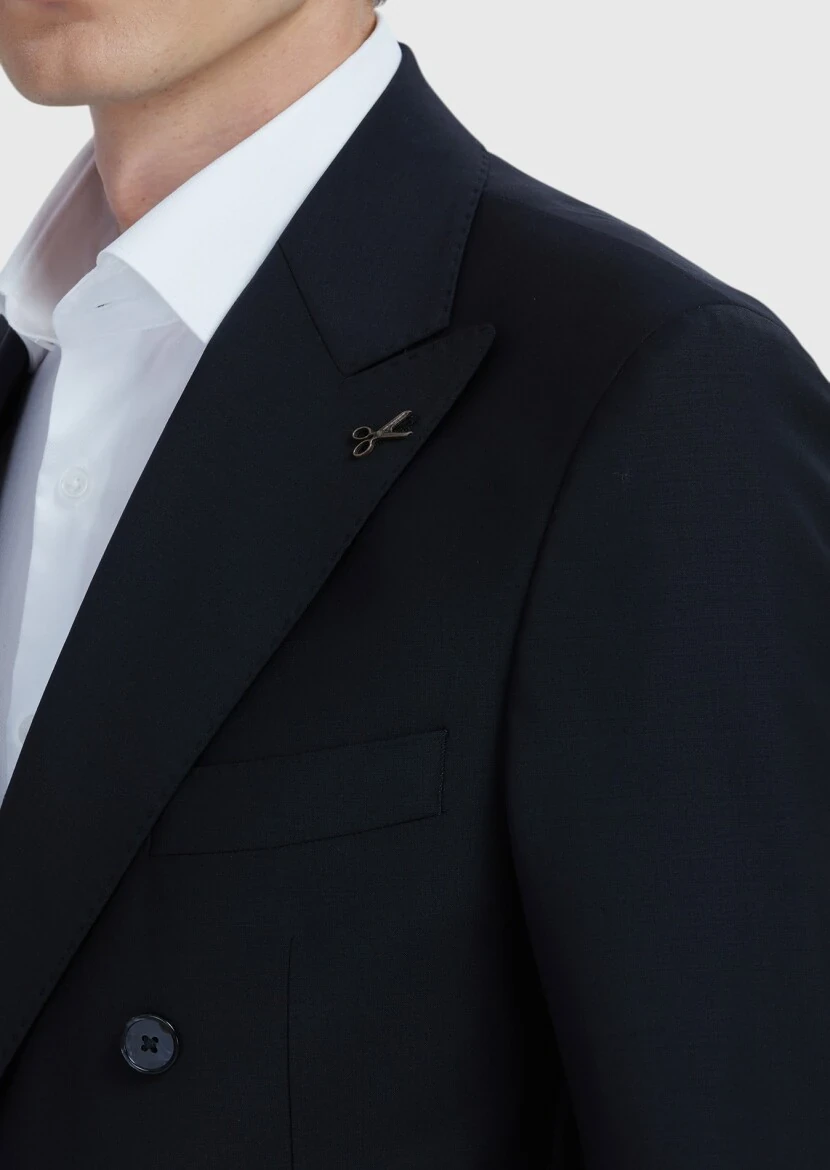 Siyah Düz Zeroweight Slim Fit Yün Karışımlı Takım Elbise - 5