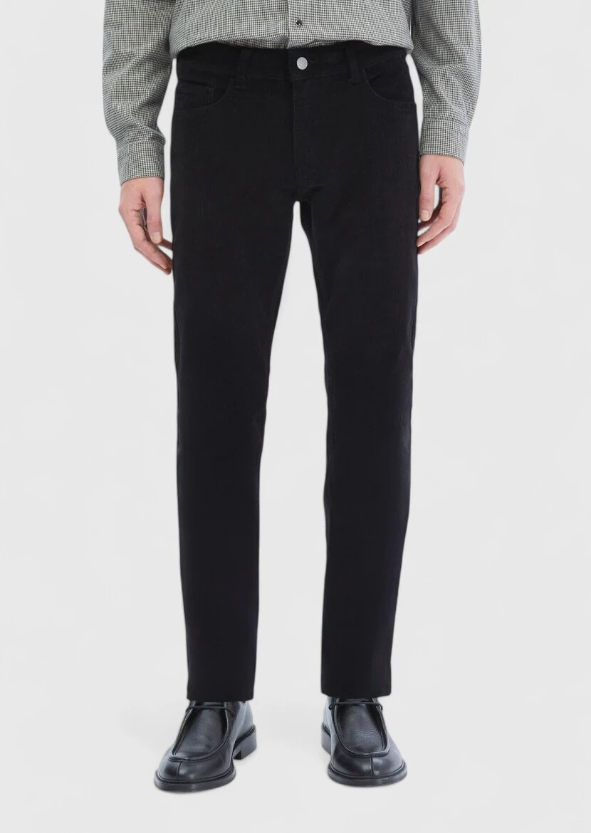 Siyah Fitilli Dokuma Slim Fit Kadife Casual Pamuk Karışımlı Pantolon 