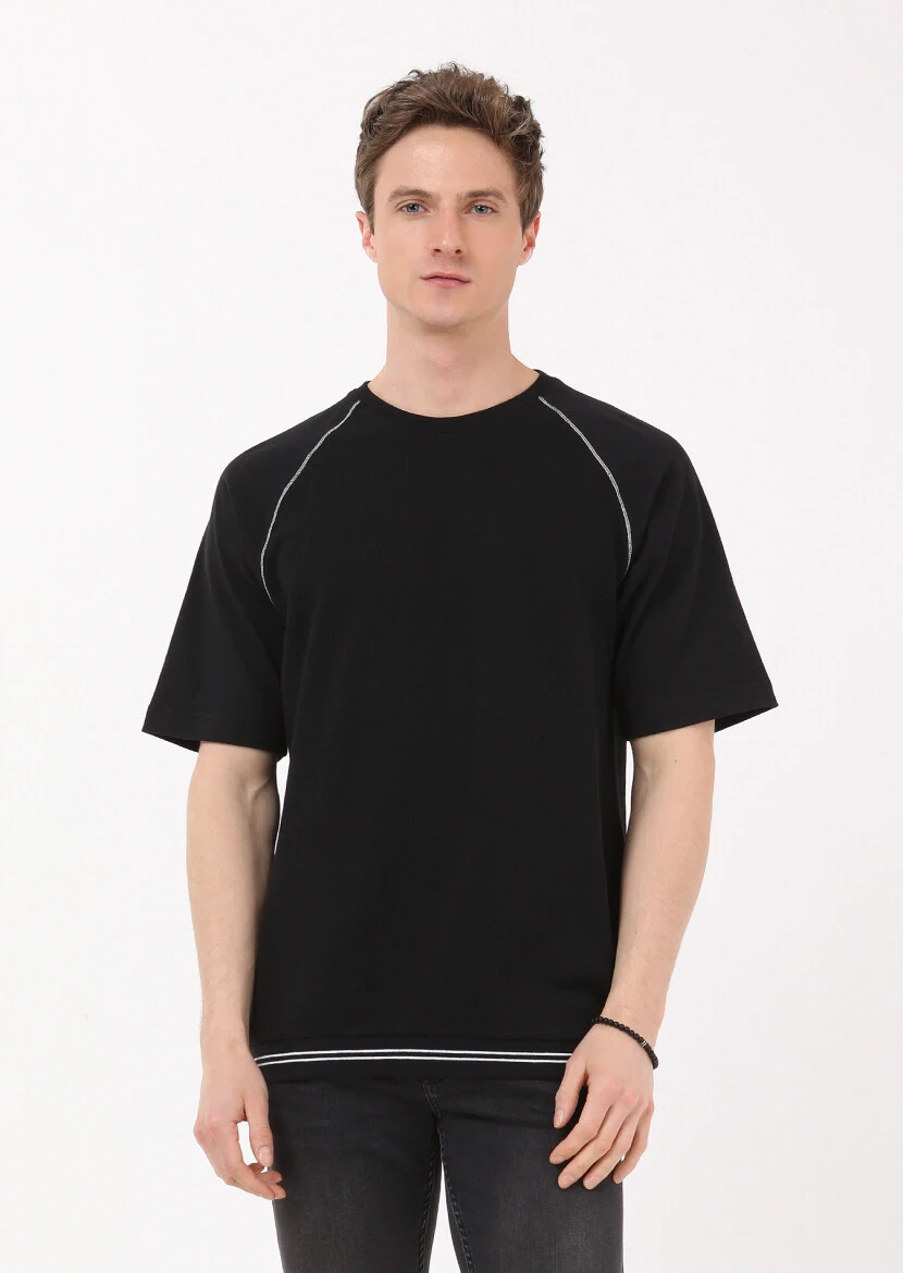 Siyah Jakarlı Sweatshırt - 1