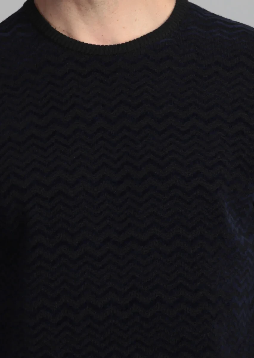 Siyah Jakarlı Yün Karışımlı Triko Kazak - 4