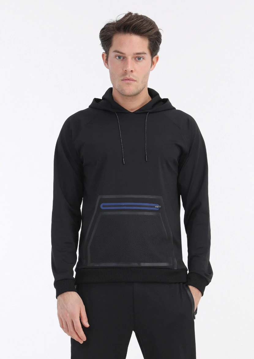 Siyah Kapüşonlu Baskılı Sweatshırt - 2