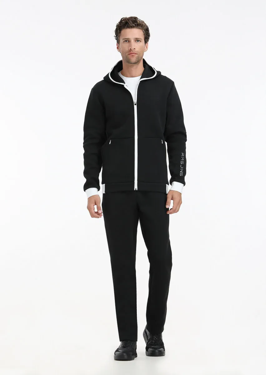 Siyah Kapüşonlu Düz Sweatshırt - 1