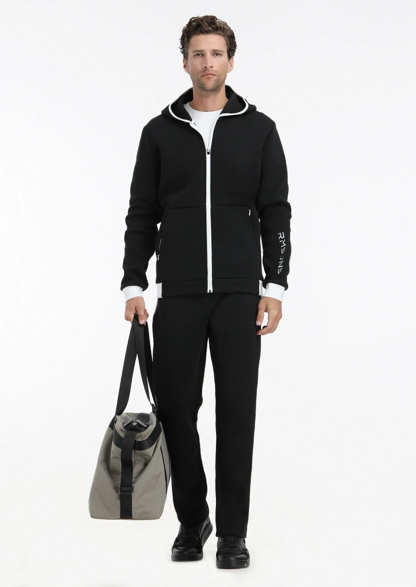 Siyah Kapüşonlu Düz Sweatshırt 