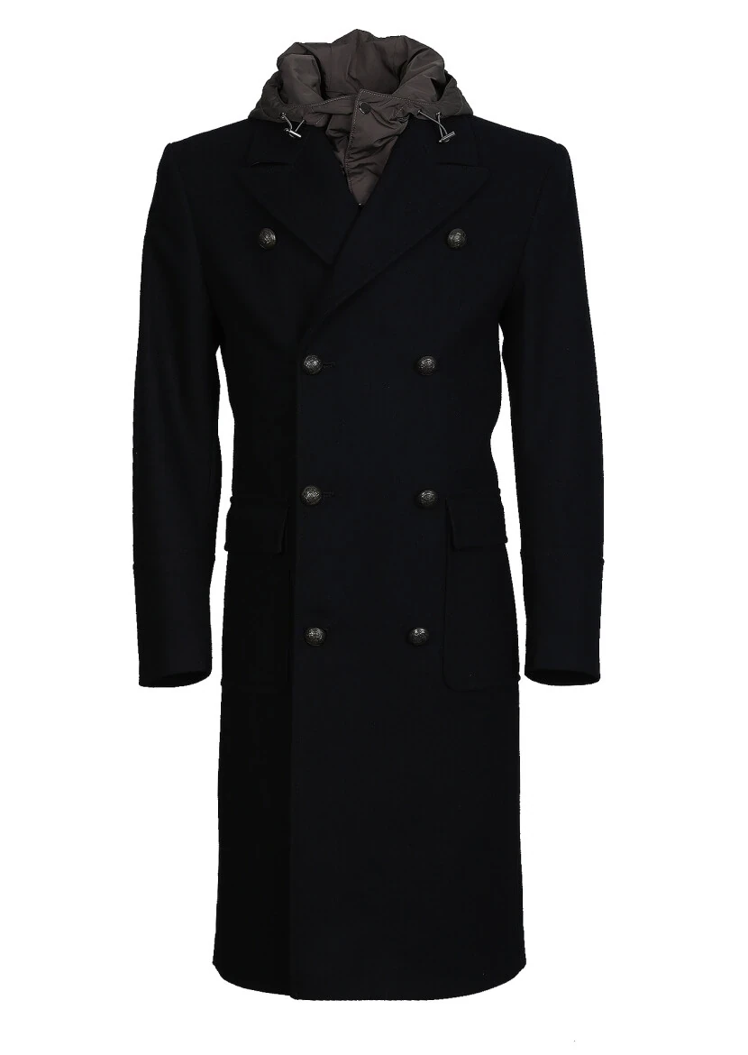 Siyah Kruvaze Yaka Casual Dokuma Palto - 6