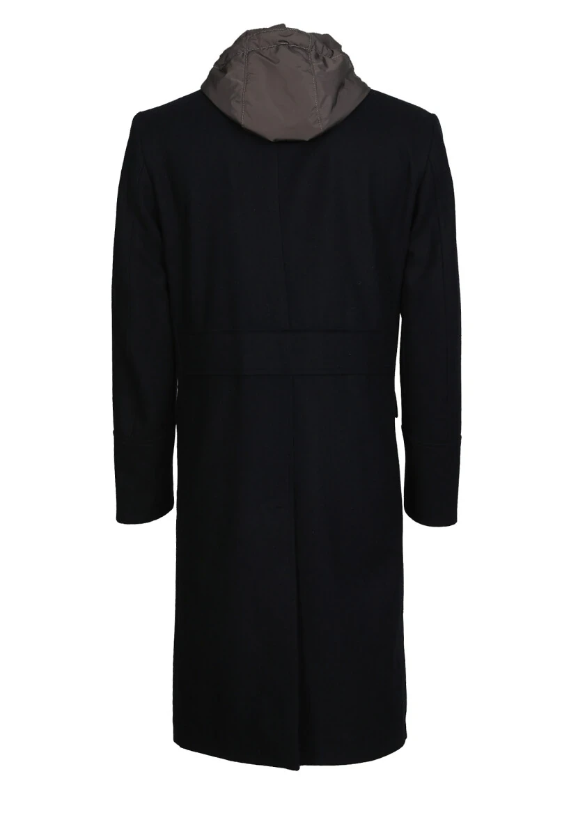 Siyah Kruvaze Yaka Casual Dokuma Palto - 7