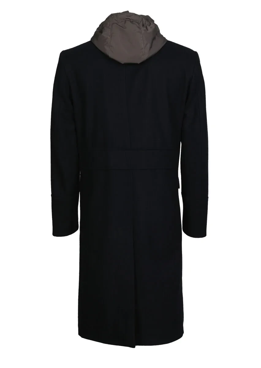 Siyah Kruvaze Yaka Casual Dokuma Palto - 7