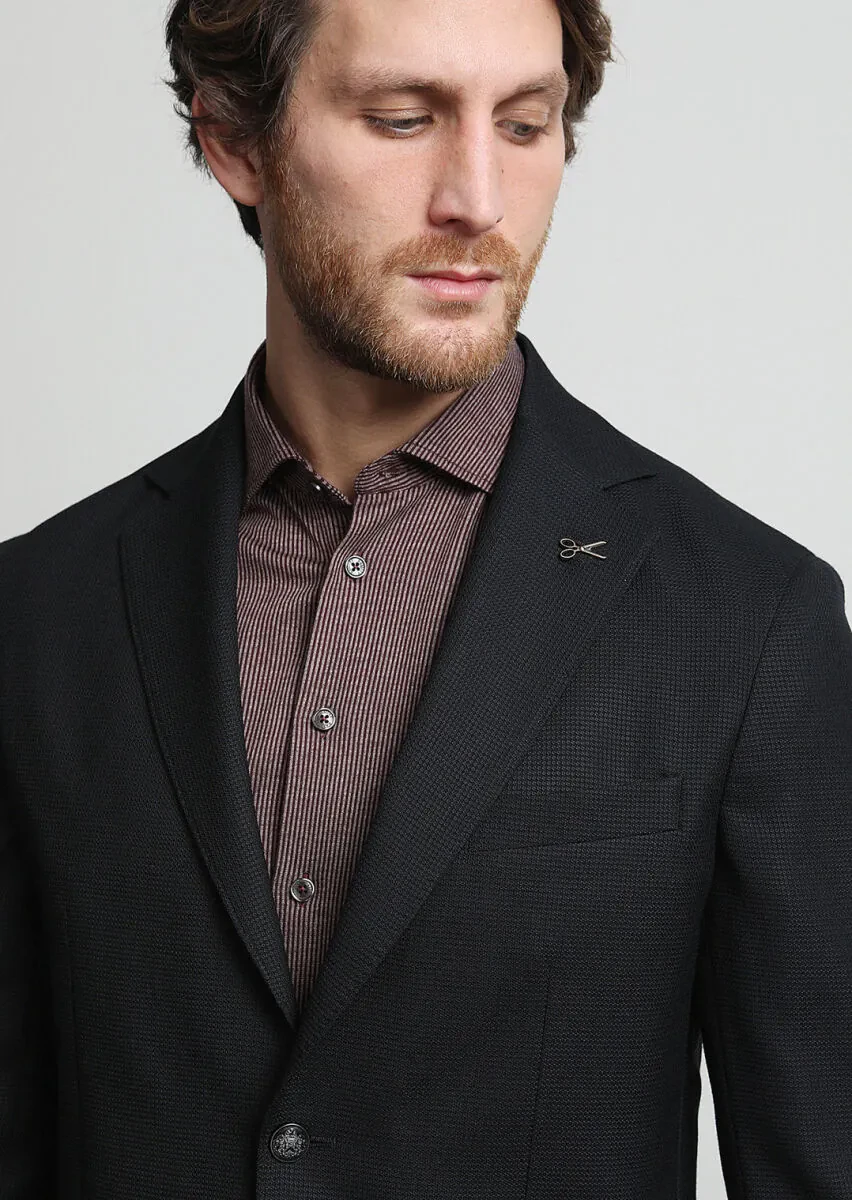 Siyah Mikro Comfort Fit %100 Yün Ceket - 2