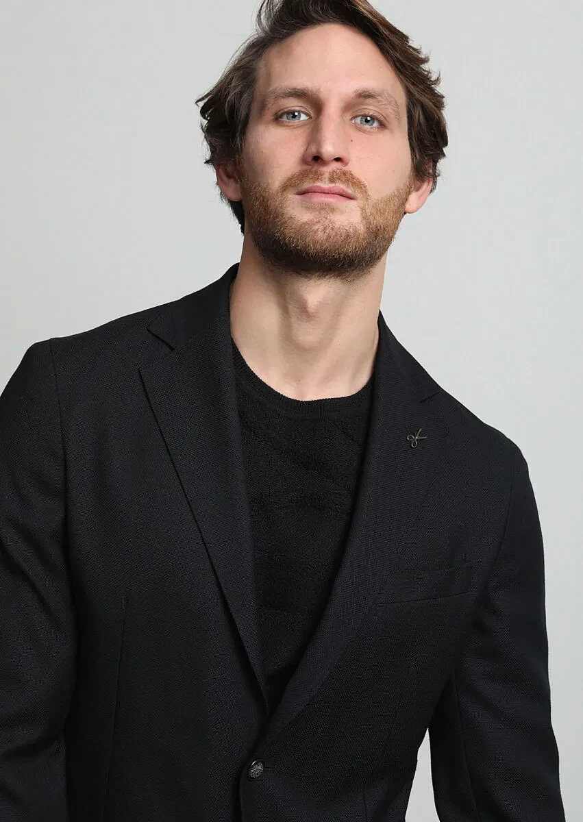 Siyah Mikro Comfort Fit %100 Yün Ceket - 2