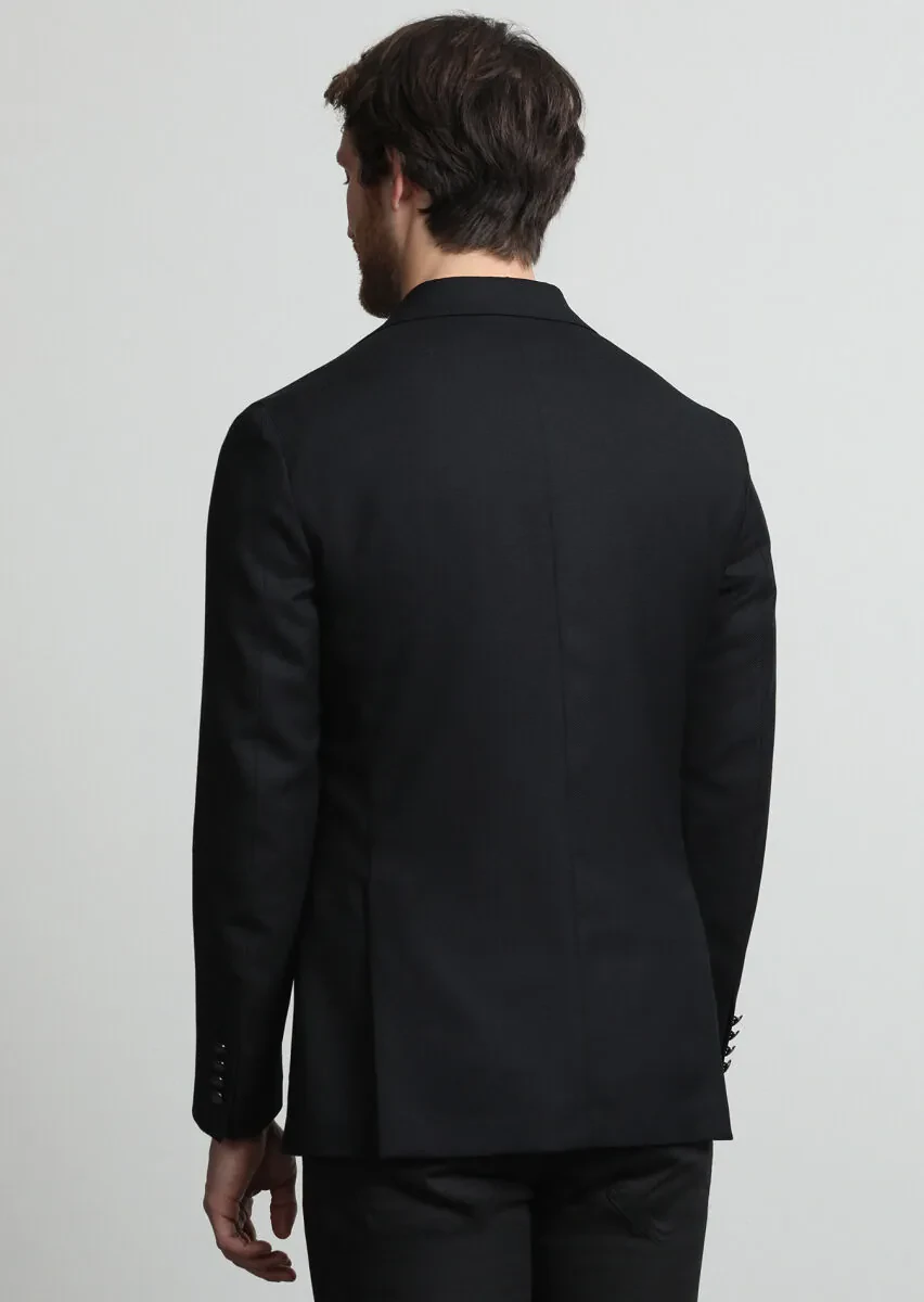 Siyah Mikro Comfort Fit %100 Yün Ceket - 4