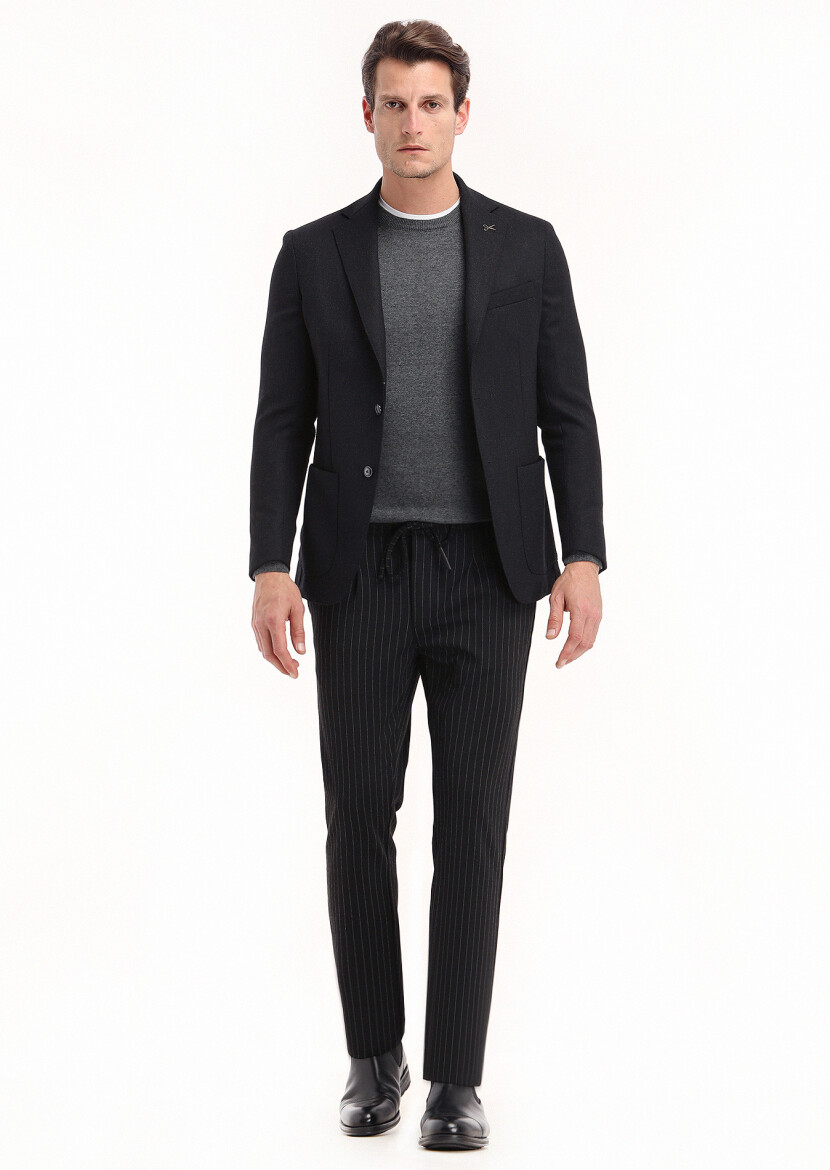 Siyah Mikro Comfort Fit %100 Yün Ceket - 1