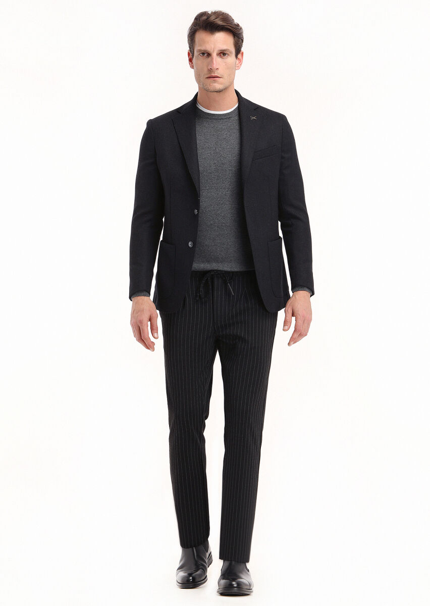 Siyah Mikro Comfort Fit %100 Yün Ceket - 1