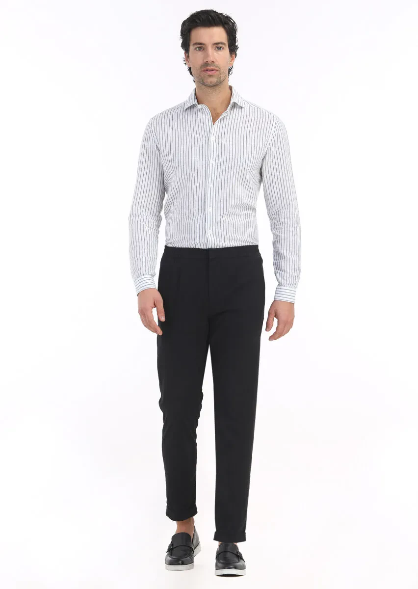 Siyah Mikro Dokuma Jogging Fit Casual Pamuk Karışımlı Pantolon - 1