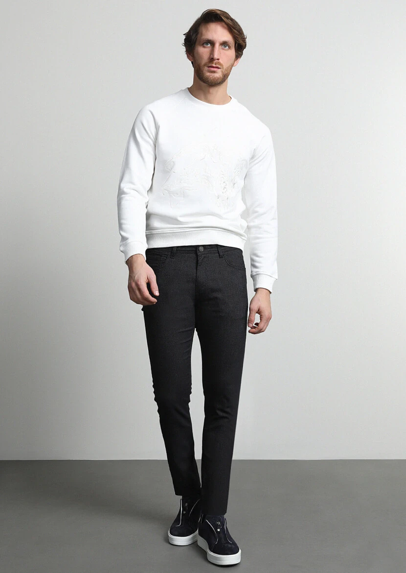 Siyah Mikro Dokuma Slim Fit Casual Pamuk Karışımlı Pantolon - 1
