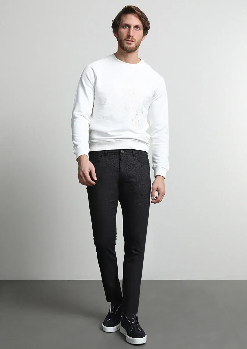 Siyah Mikro Dokuma Slim Fit Casual Pamuk Karışımlı Pantolon - 1