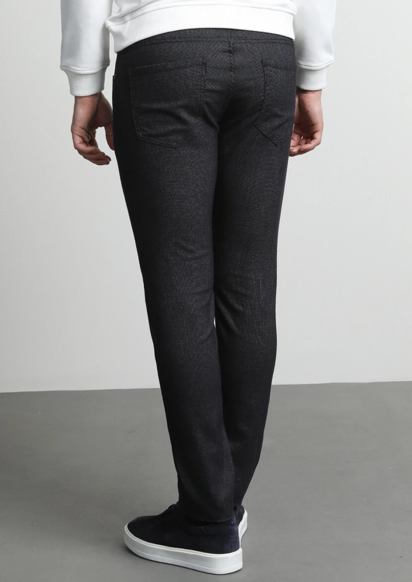Siyah Mikro Dokuma Slim Fit Casual Pamuk Karışımlı Pantolon - 4