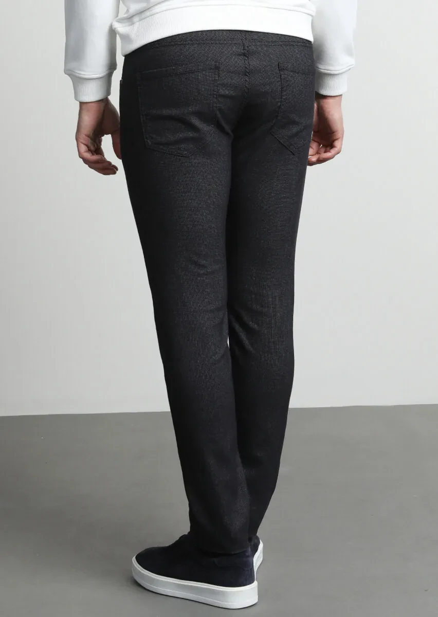 Siyah Mikro Dokuma Slim Fit Casual Pamuk Karışımlı Pantolon - 4