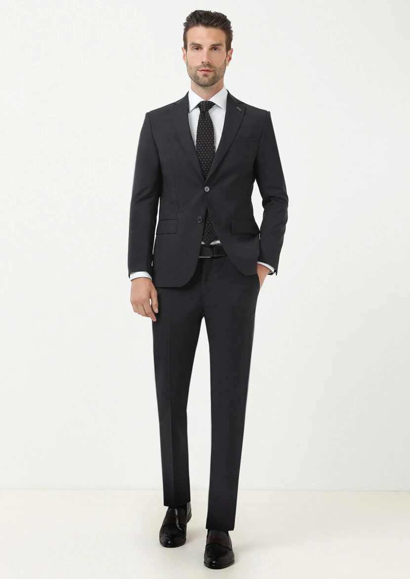 Siyah Mikro Modern Fit %100 Yün Takım Elbise - 2