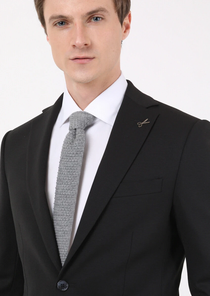 Siyah Mikro Modern Fit Yün Karışımlı Takım Elbise - 3