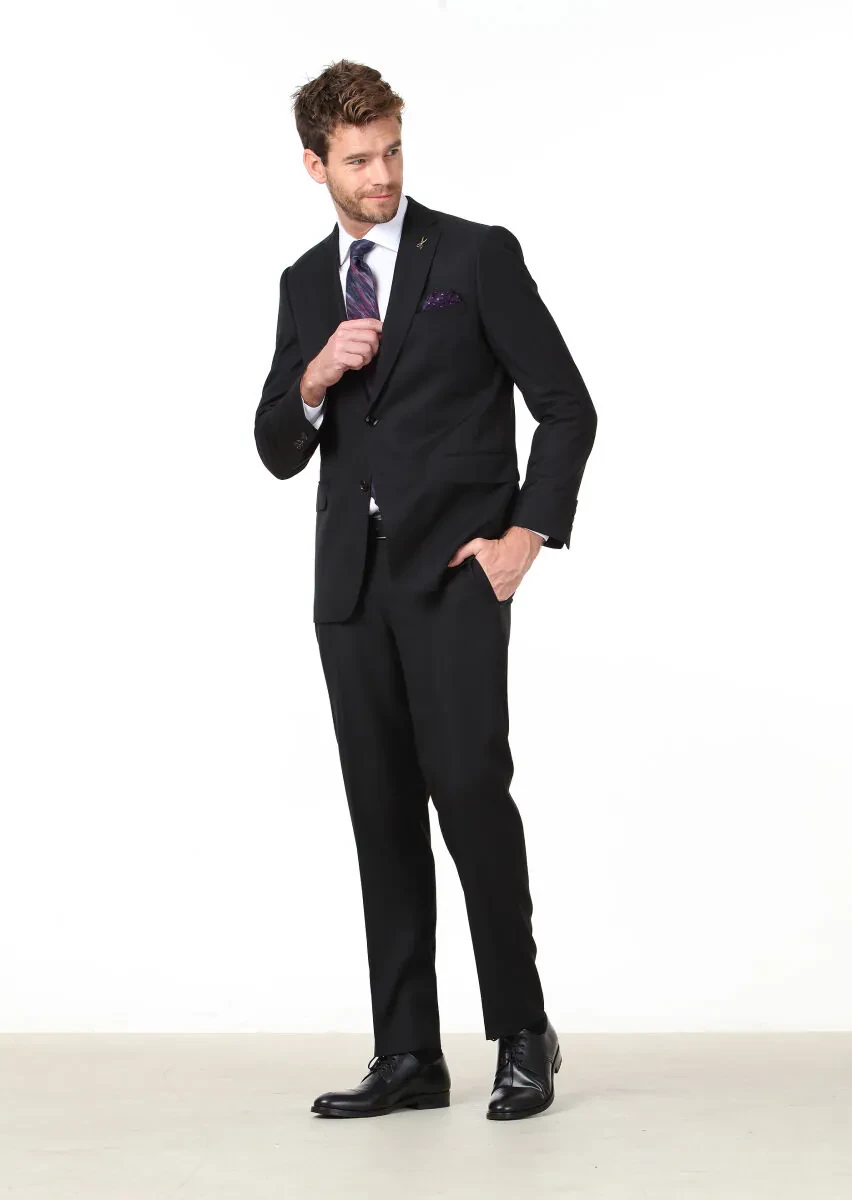 Siyah Mikro Regular Fit %100 Yün Takım Elbise - 2