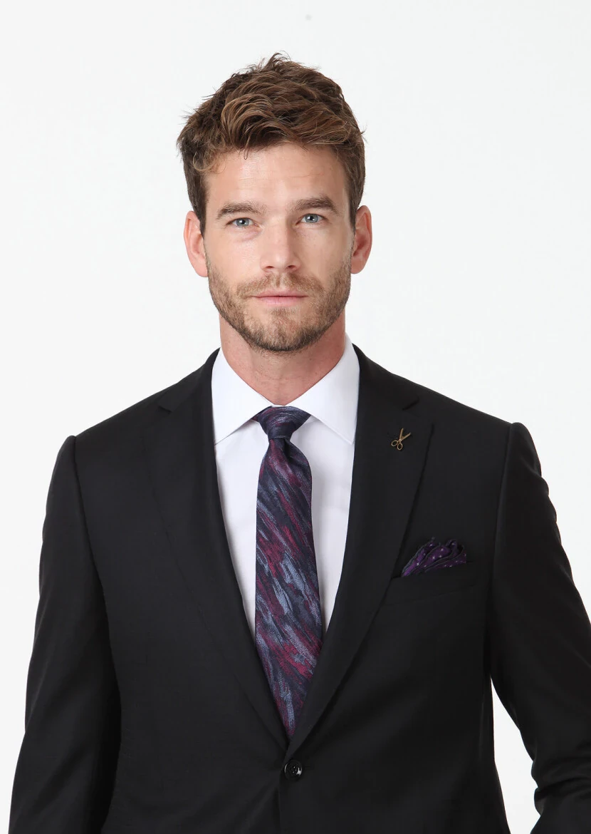 Siyah Mikro Regular Fit %100 Yün Takım Elbise - 3