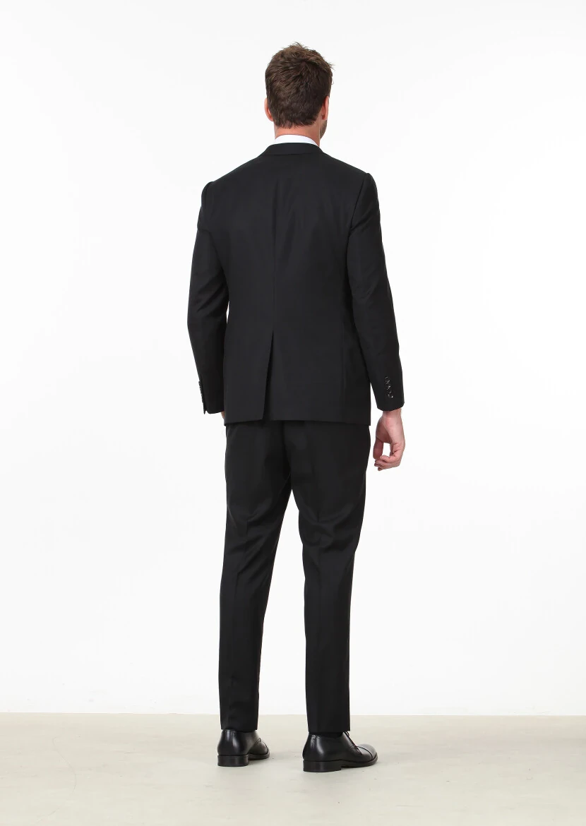 Siyah Mikro Regular Fit %100 Yün Takım Elbise - 4