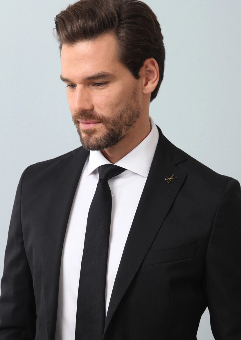 Siyah Mikro Shirt Shoulder-slim Fit Yün Karışımlı Takım Elbise - 1