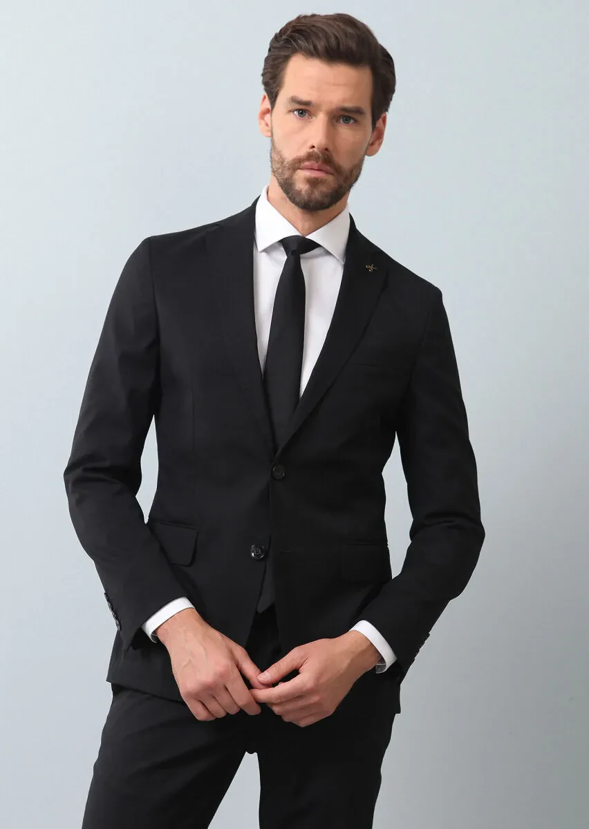 Siyah Mikro Shirt Shoulder-slim Fit Yün Karışımlı Takım Elbise - 2