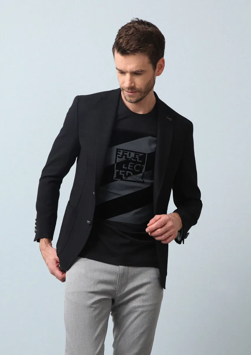 Siyah Mikro Zeroweight Slim Fit Yün Karışımlı Ceket - 1
