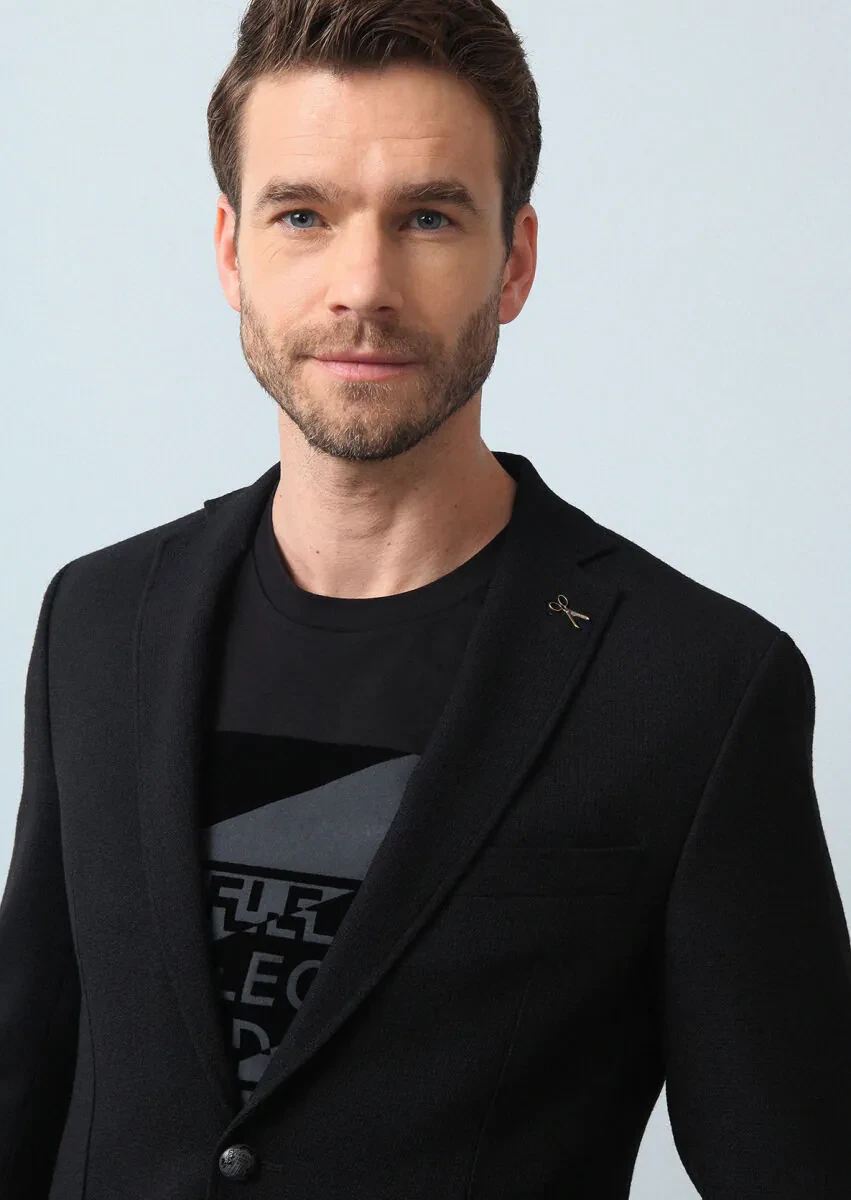 Siyah Mikro Zeroweight Slim Fit Yün Karışımlı Ceket - 2