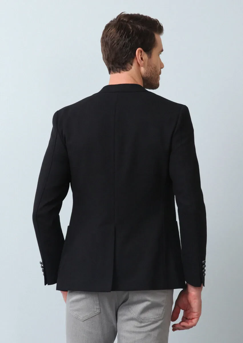 Siyah Mikro Zeroweight Slim Fit Yün Karışımlı Ceket - 5