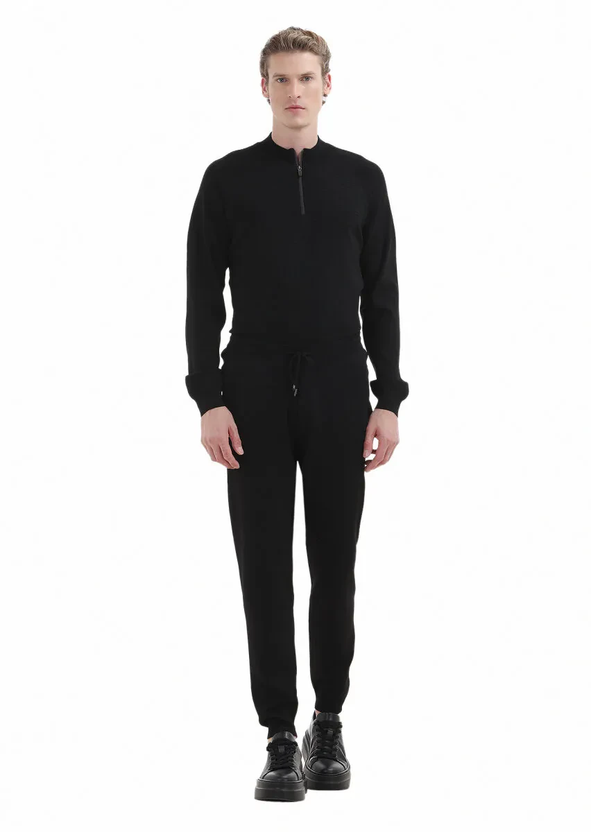 Siyah Örme Regular Fit Casual Trıko Pantolon - 1