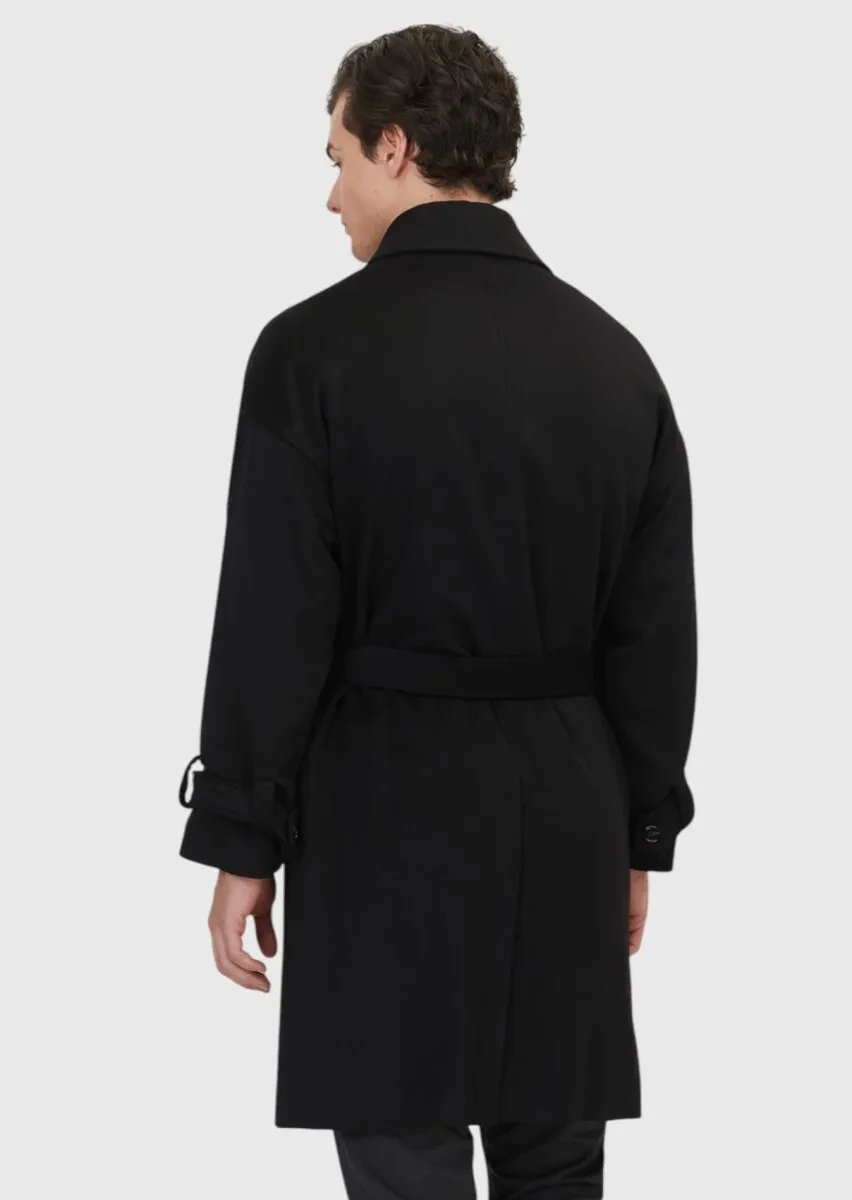Siyah Oversize Fit Casual Dokuma Palto - 7