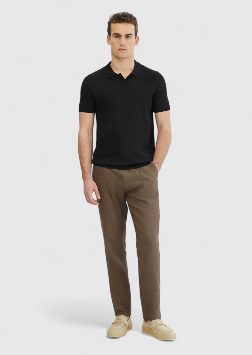 Siyah Polo Yaka Düz Örgü Triko 