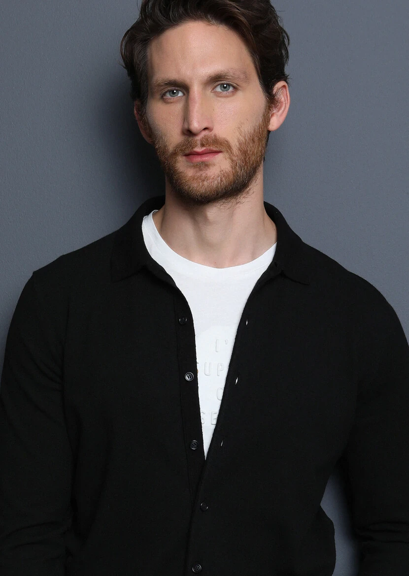 Siyah Polo Yaka Düz Örgü Triko Kazak - 2