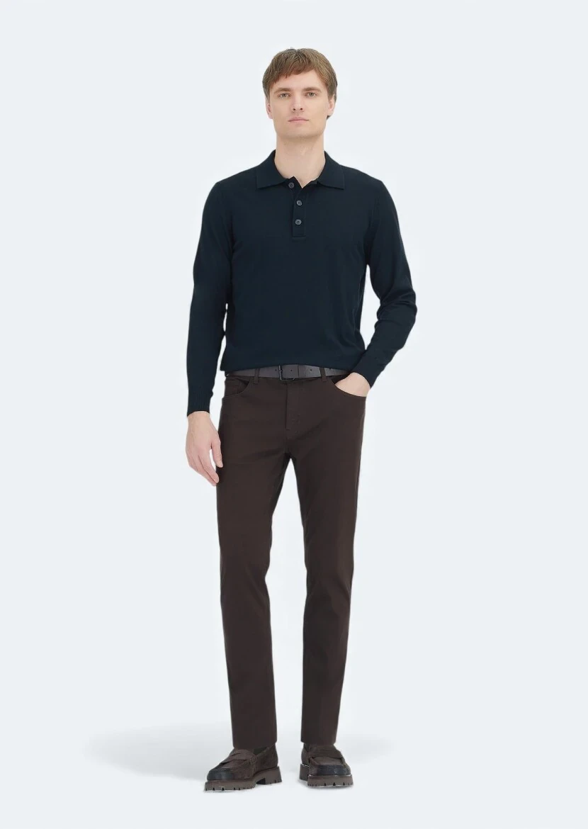 Siyah Polo Yaka Düz Örgü Triko Kazak 