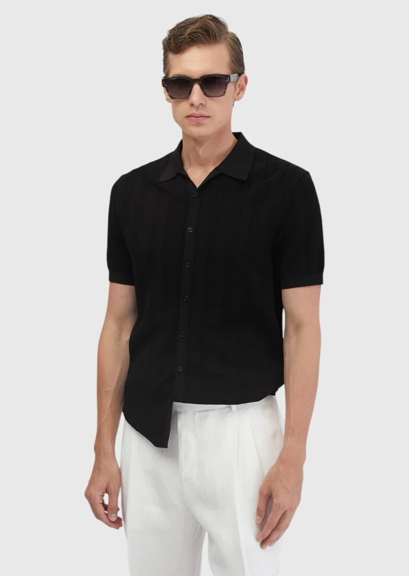 Siyah Polo Yaka Jakarlı Hırka - RAMSEY