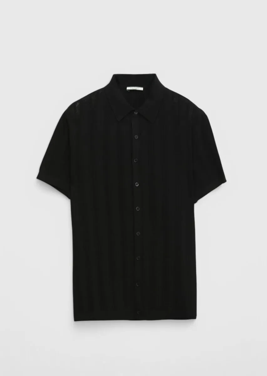 Siyah Polo Yaka Jakarlı Hırka - 8