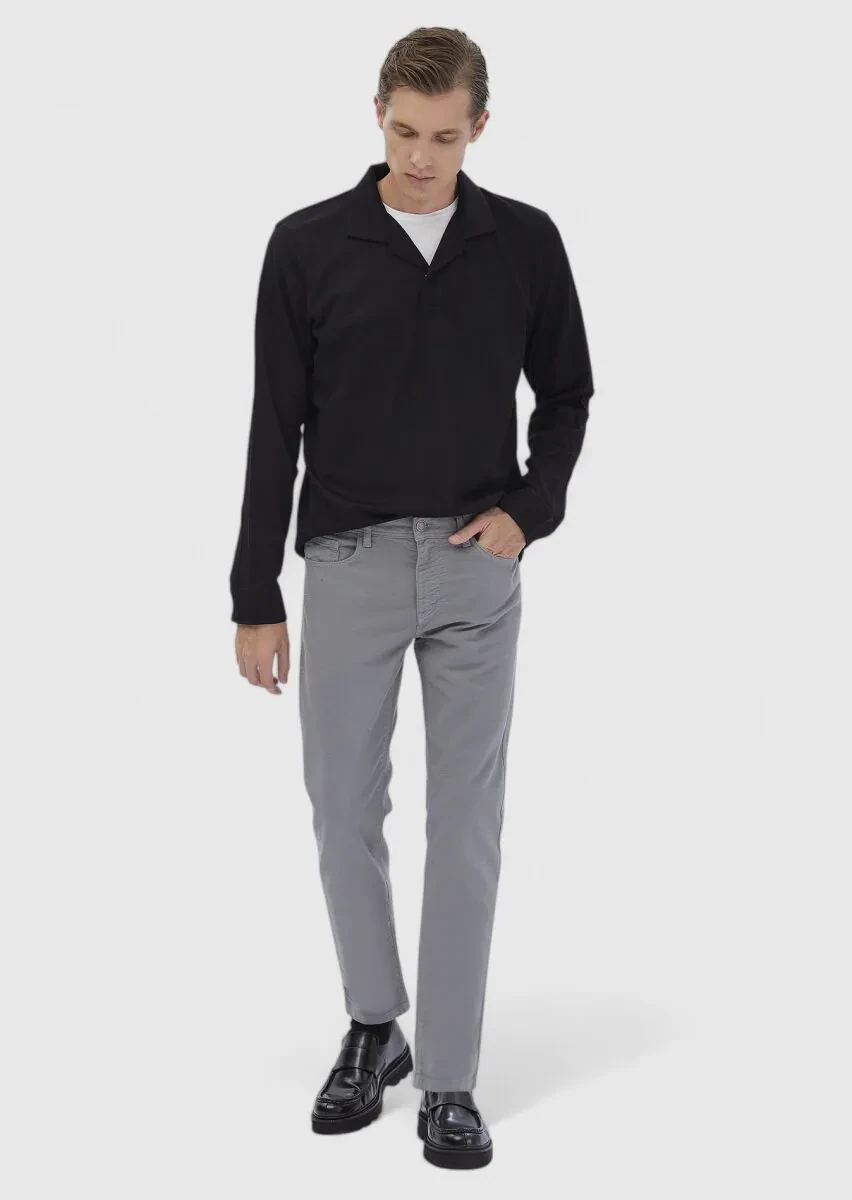 Siyah Polo Yaka Jakarlı Sweatshırt - 2