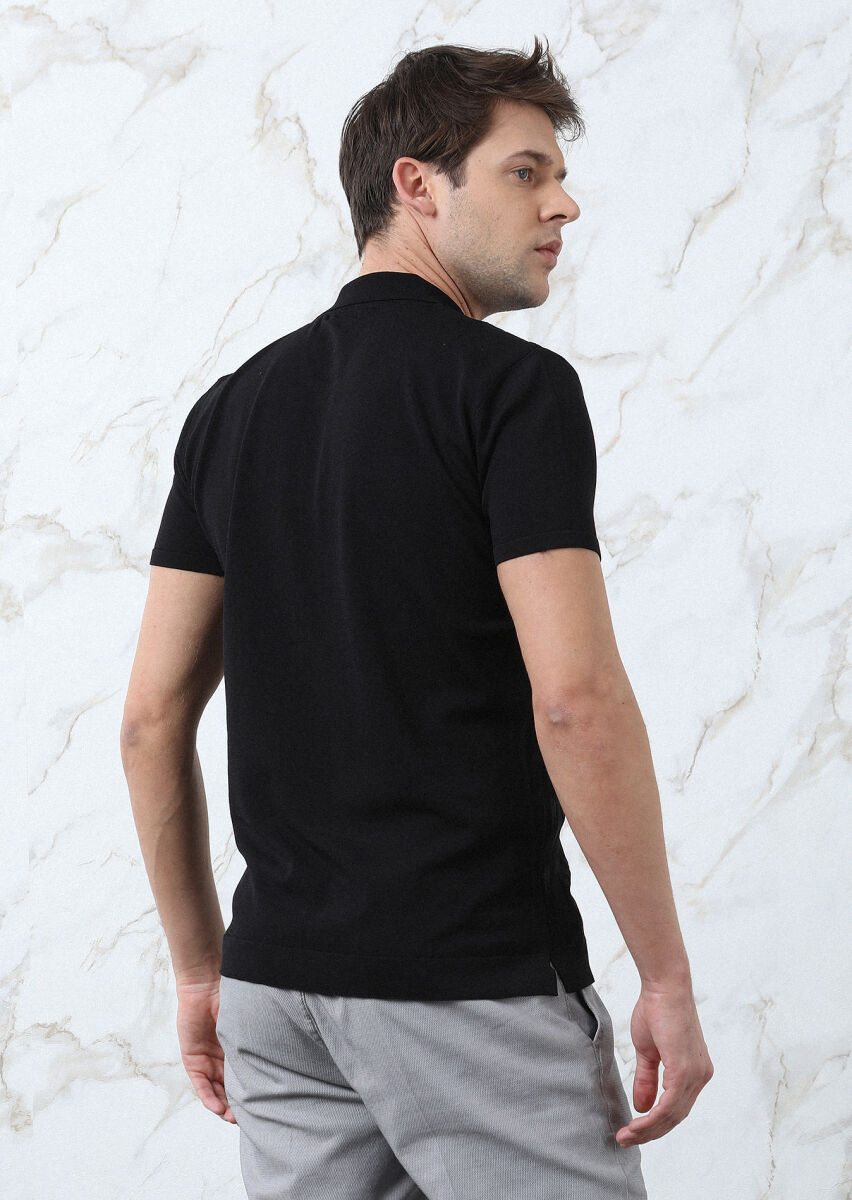 Siyah Polo Yaka Jakarlı Triko - 5