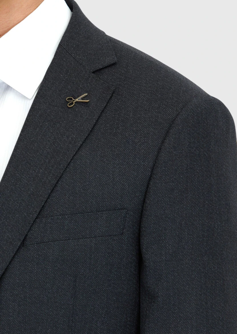 Siyah Regular Fit %100 Yün Takım Elbise - 5