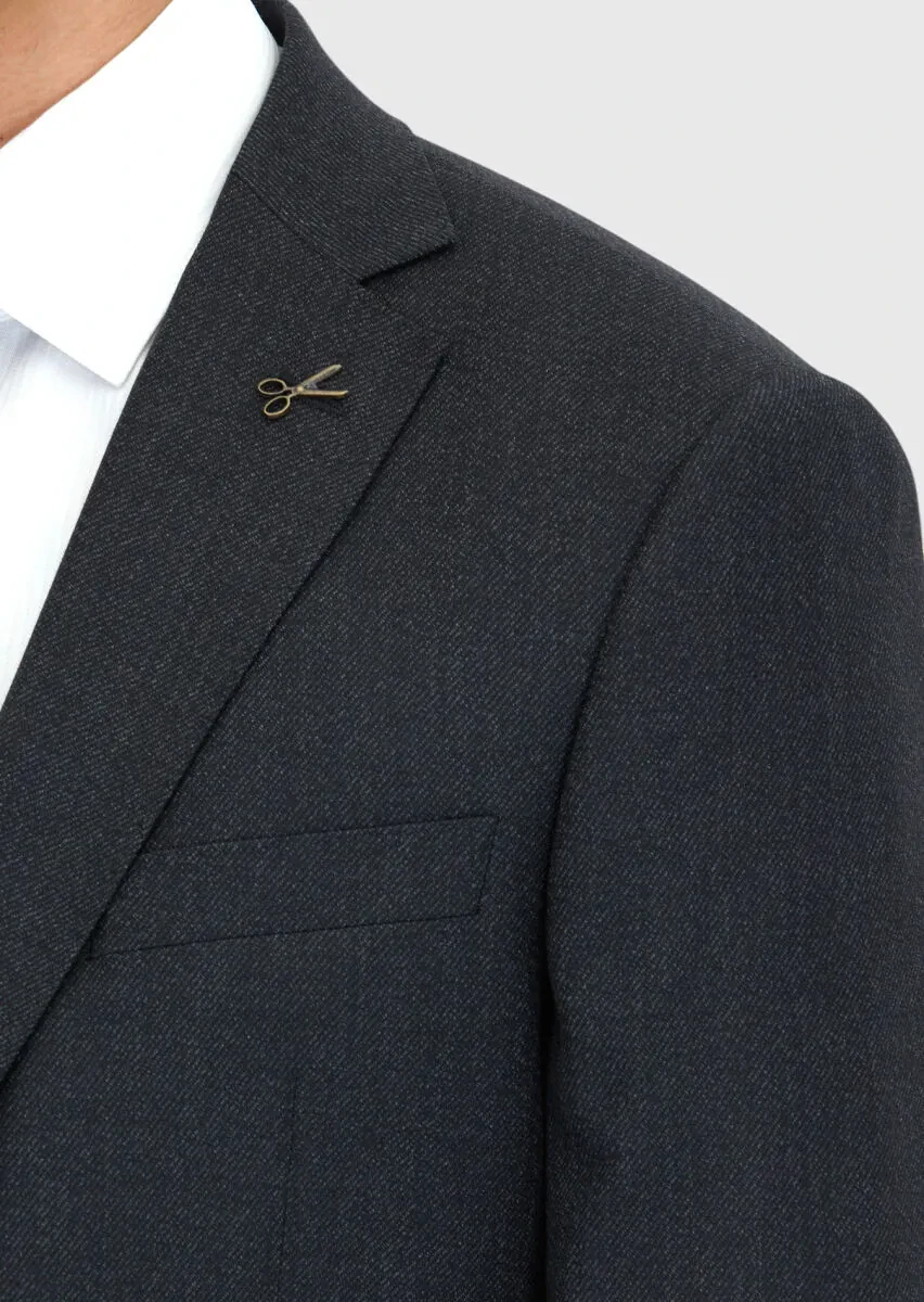 Siyah Regular Fit %100 Yün Takım Elbise - 5